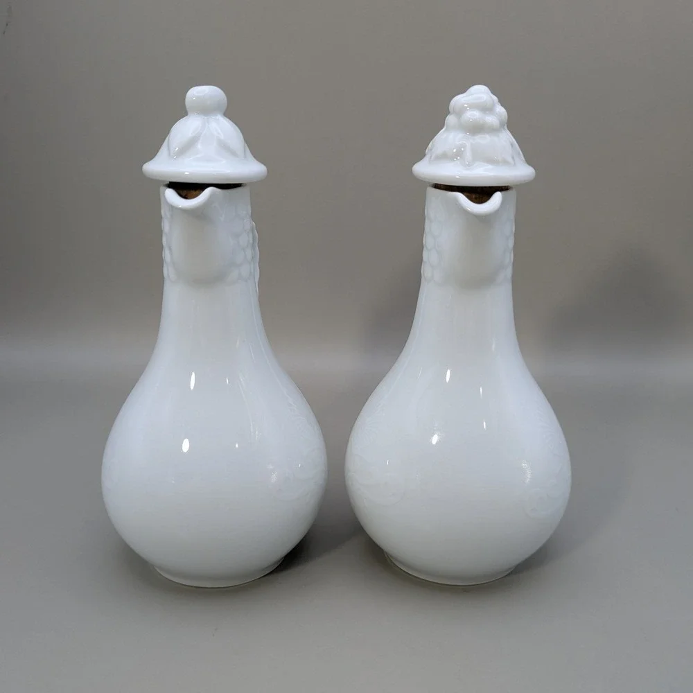 Vintage Jadeborg Germany White Porcelain Oil Vinegar Cruet Set Sugar Bowl 3 Pc